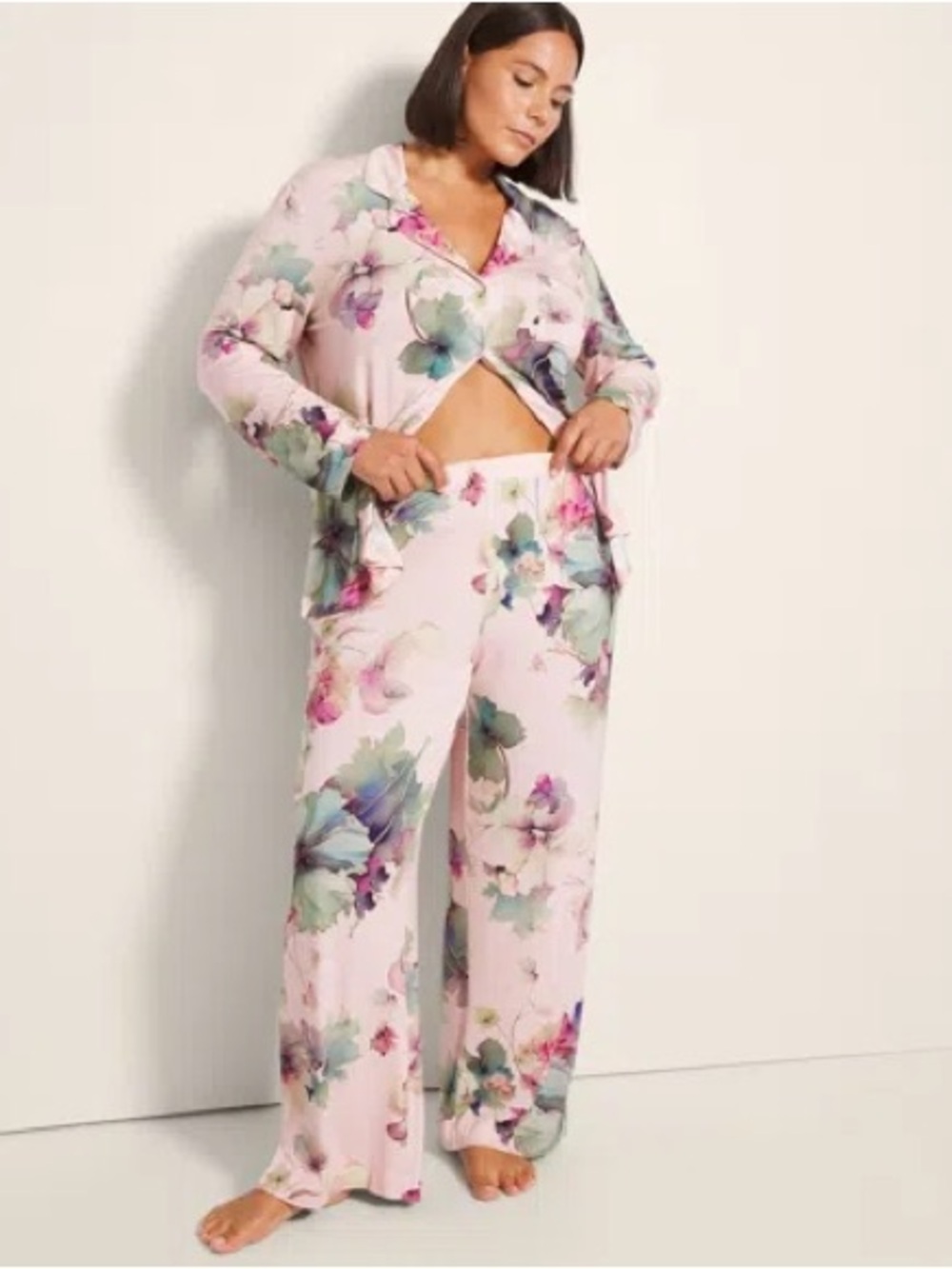 Soma Cool Nights Ankle Pajama Pants XXL Pink Floral Lightweight Soft Stretch